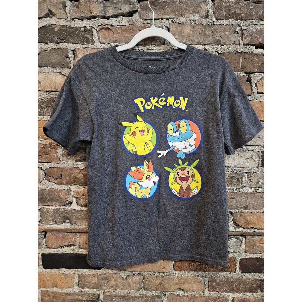 Pokemon Shirt Youth Large Gray Pikachu Froakie Fennekin‎ Chespin Graphic Tee